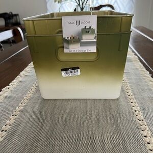 Set Of 2 Isaac Jacobs Decorative Storage Ombre Bins Green Color NWT